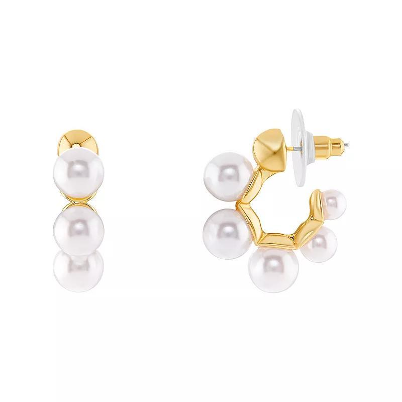 Emberly Gold Tone Simulated Pearl C-Hoop Earrings, Womens, Yellow Product Image