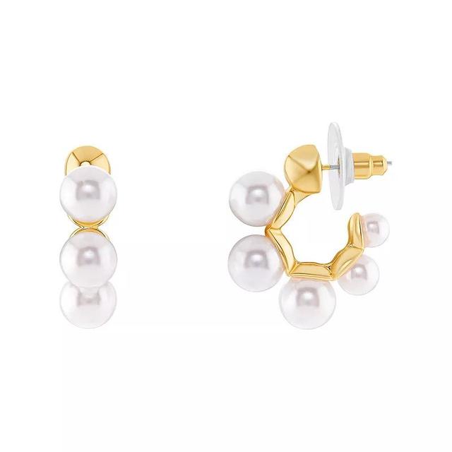 Emberly Gold Tone Simulated Pearl C-Hoop Earrings, Womens, Yellow Product Image