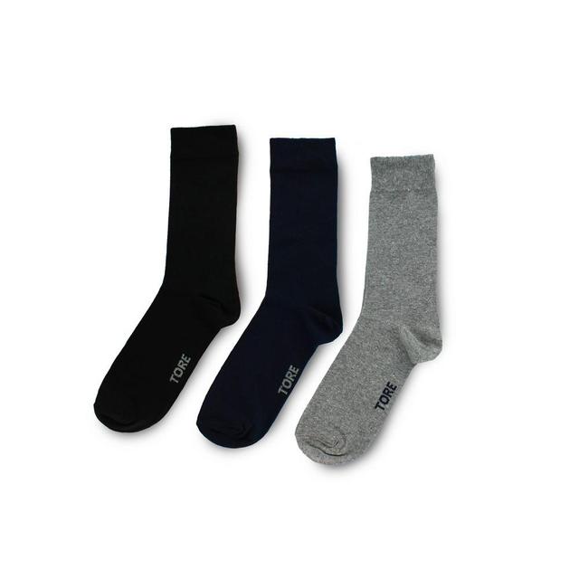 TORE Totally Recycled Mens Casual Crew Socks 3pk - Black/Navy/Gray 7-12 Product Image