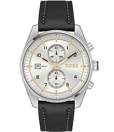 Hugo Boss Mens Skytraveller Quartz Chronograph Black Leather Strap Watch Product Image