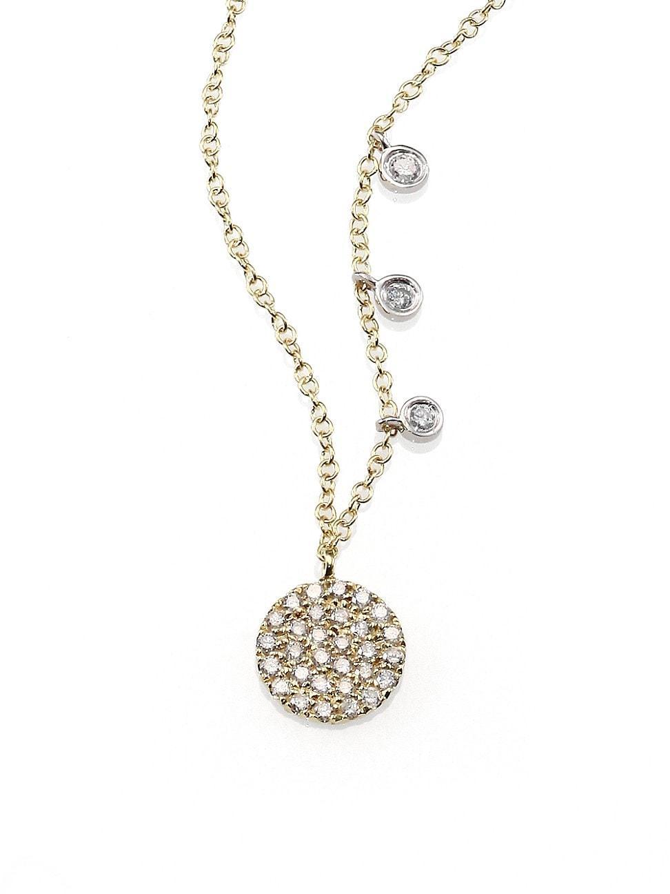 Womens Diamond & 14K Yellow Gold Disc Necklace Product Image