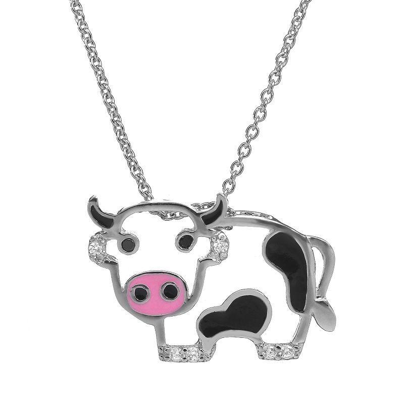 Sophie Miller Black & White Cubic Zirconia Sterling Silver Cow Pendant Necklace, Womens Product Image