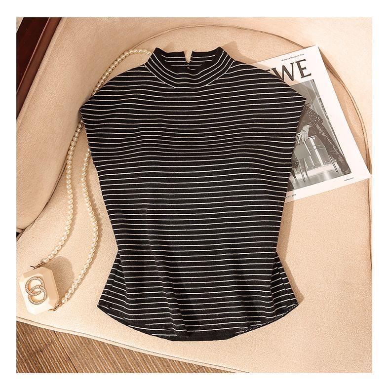 Sleeveless High Neck Striped Knitted Top Product Image