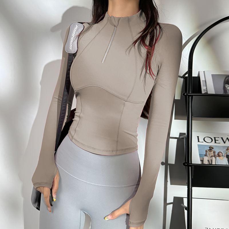 Long-Sleeve Half-Zip Plain Sports Top Product Image