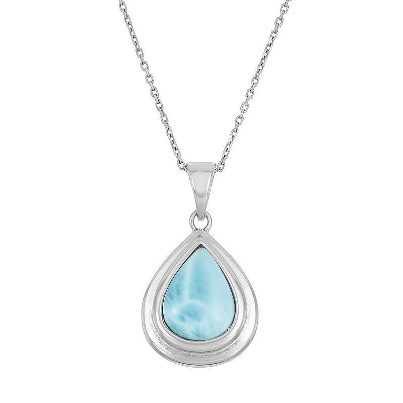 Larimar Sterling Silver Teardrop Halo Pendant Necklace, Womens Blue Product Image