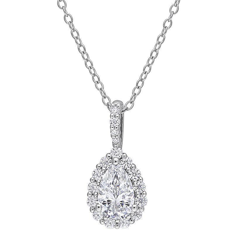 Stella Grace Sterling Silver 1 1/3 Carat T.W. Lab-Created Moissanite Teardrop Halo Pendant Necklace, Womens Product Image