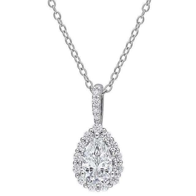 Stella Grace Sterling Silver 1 1/3 Carat T.W. Lab-Created Moissanite Teardrop Halo Pendant Necklace, Womens Product Image