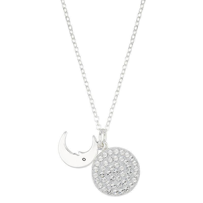 Brilliance Silver Tone Crystal Moon & Disc Necklace, Womens Product Image