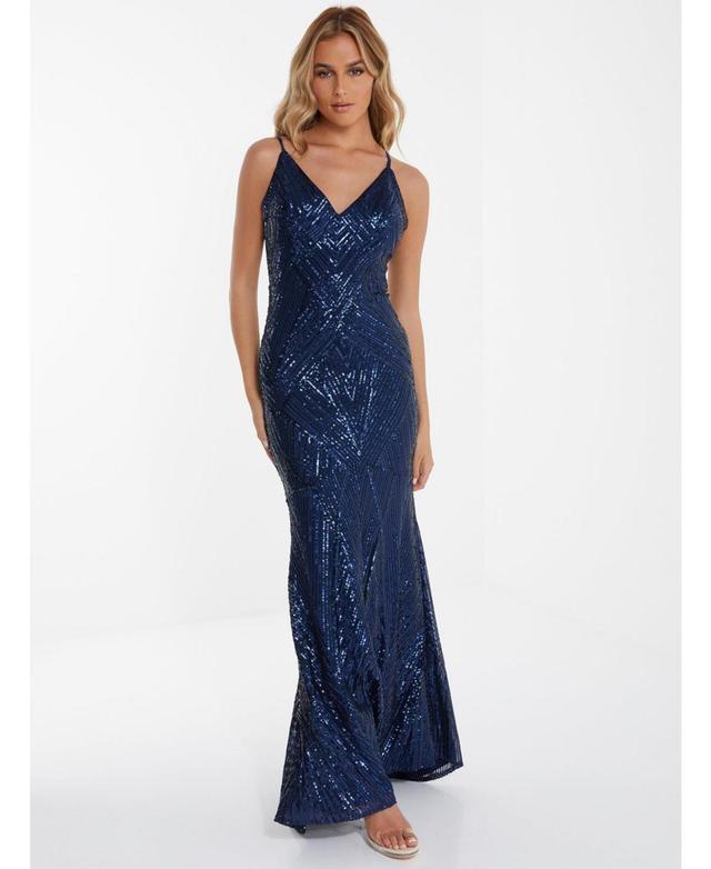 Quiz Womens Sequin Strappy Evening Dress Product Image