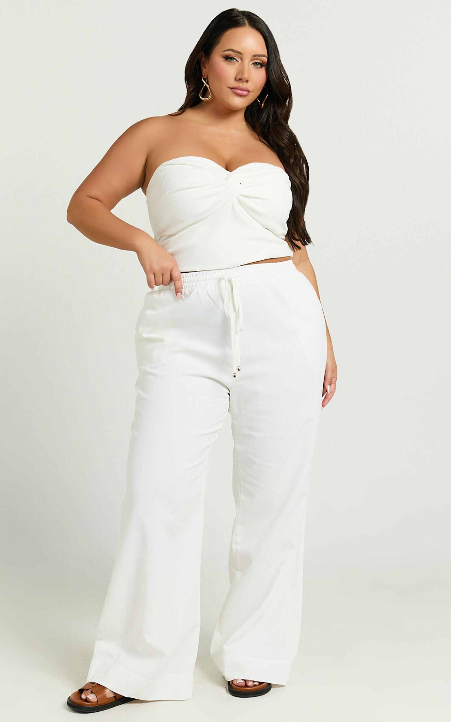 Hamilton Pants - Straight Elasticated Mid Waist Pants in White Product Image