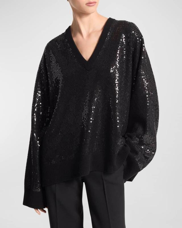 Sequined V-Neck Cashmere Sweater Product Image