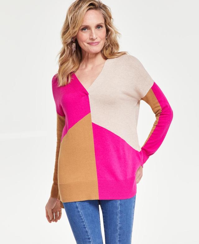 I.n.c. International Concepts Womens Colorblocked V-Neck Stephem Sweater, Created for Macys Product Image