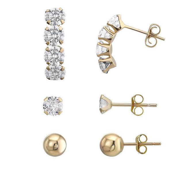 Taylor Grace 10k Gold Cubic Zirconia Stud Earrings Set, Womens, Yellow Product Image