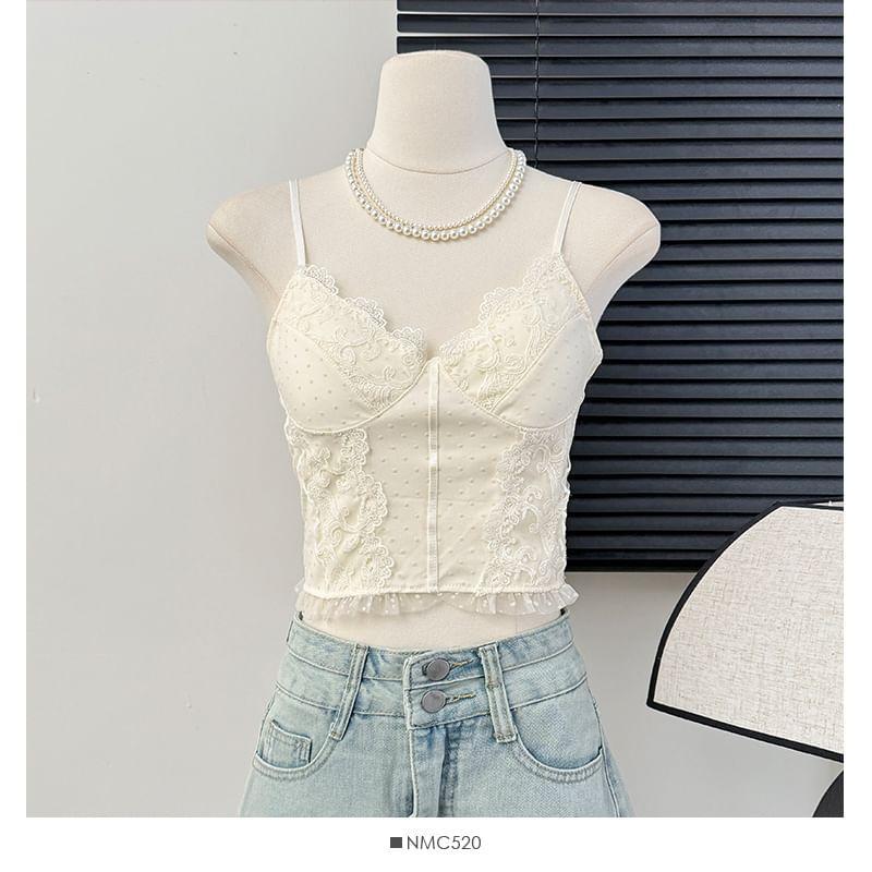 Lace-Trim Floral-Embroidered Bustier Top with Pad Product Image