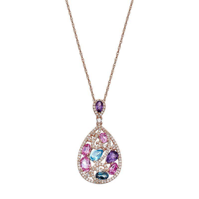 14k Rose Gold Over Silver Gemstone Teardrop Pendant Necklace, Womens Multicolor Product Image