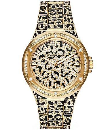 Michael Kors Lennox Three-Hand Faceted Cheetah Print Bracelet Watch Product Image