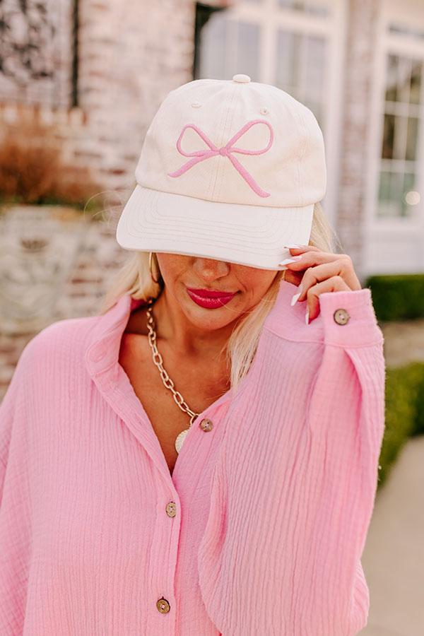 Put A Bow On It Embroidered Baseball Cap in Cream Product Image