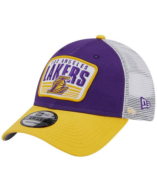 Mens New Era Purple Los Angeles Lakers Two-Tone Patch 9FORTY Trucker Snapback Hat Product Image