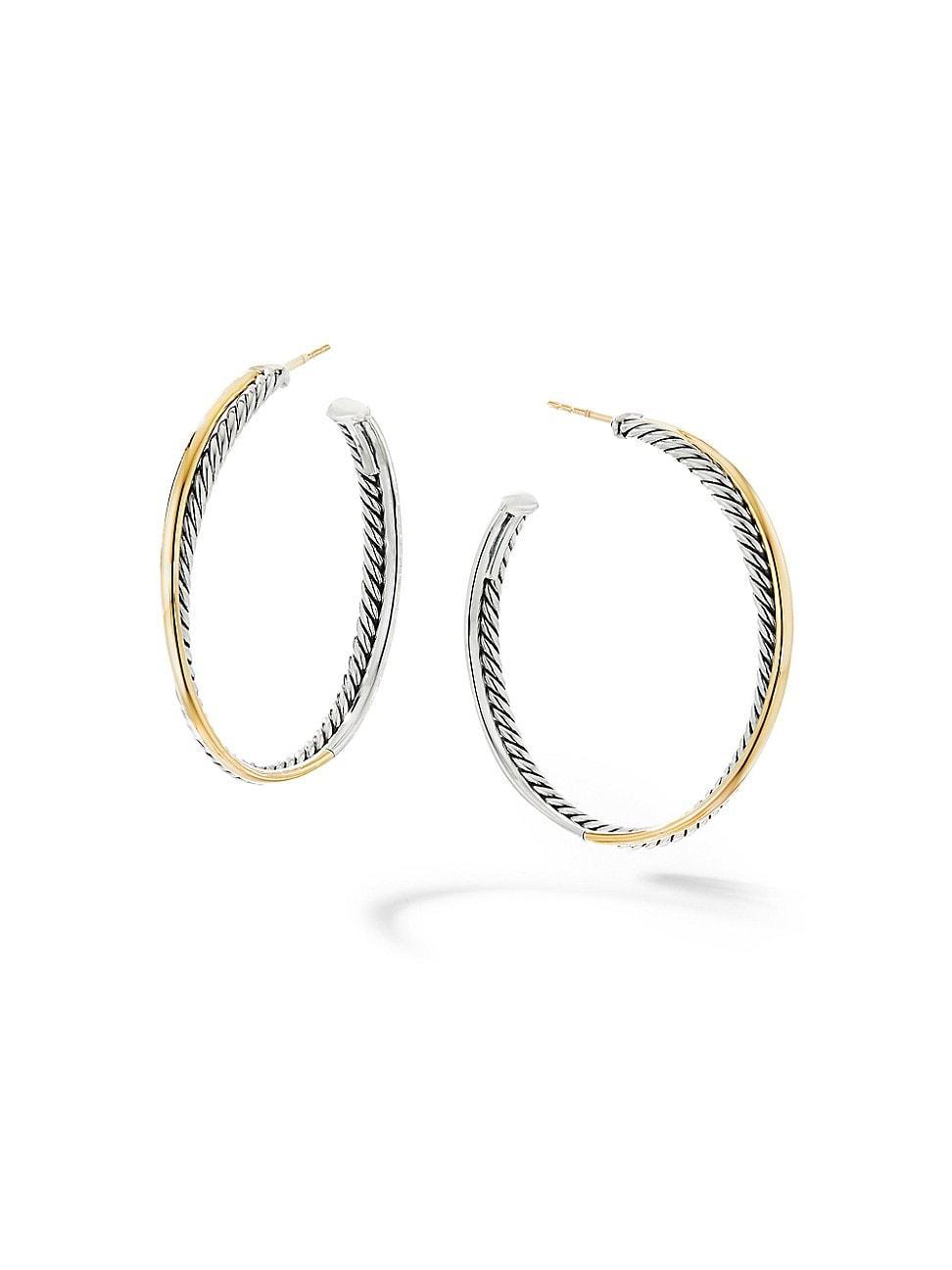 Womens Crossover Hoop Earrings in Sterling Silver with 18K Yellow Gold Product Image