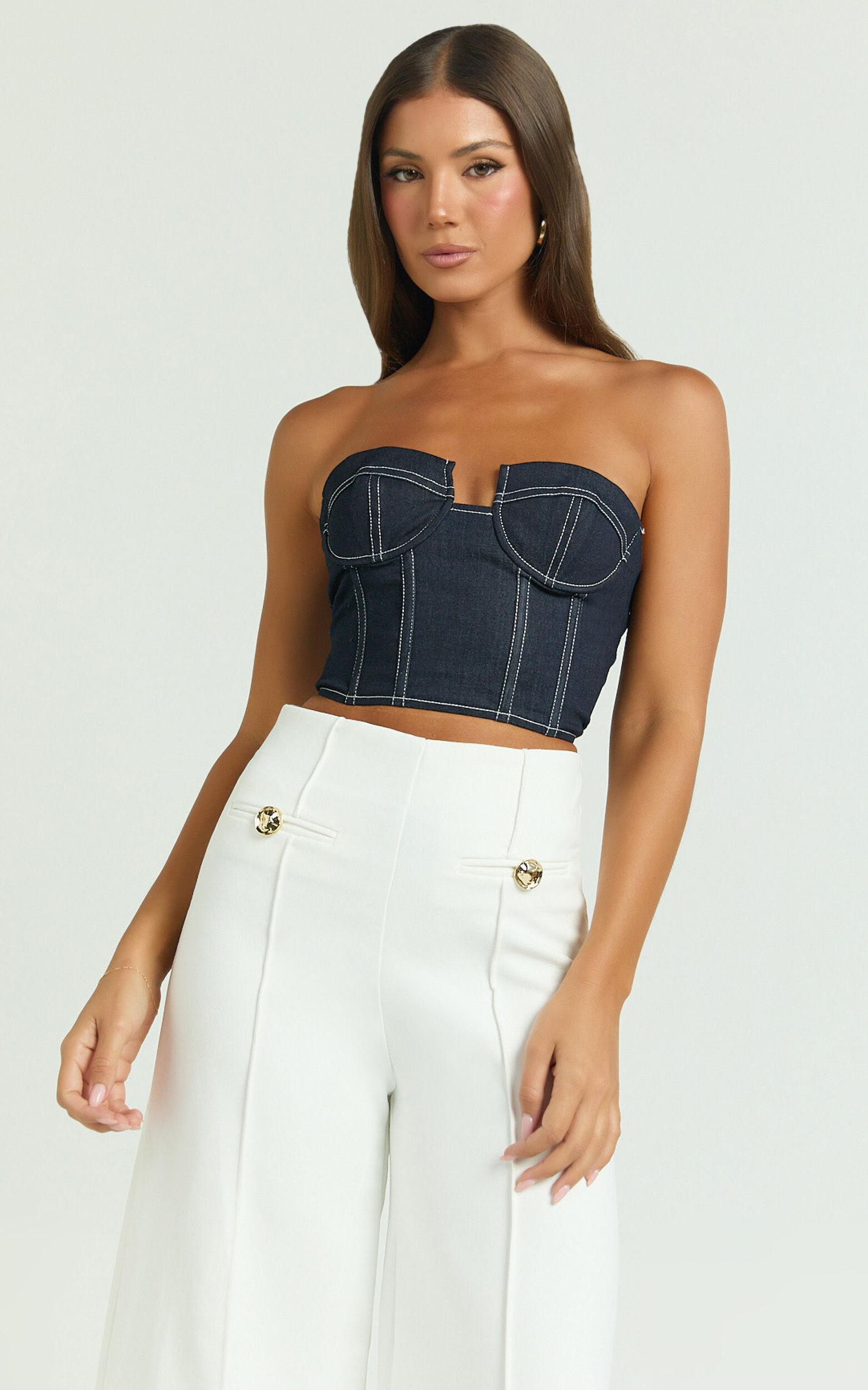 Carol Top - Denim Corset Top in Dark Raw Denim Product Image