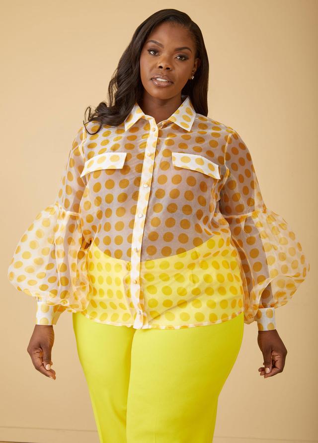 Plus Size Polka Dot Organza Shirt Ashley Stewart Product Image