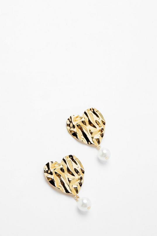 Hammered Heart Pearl Drop Earrings Product Image