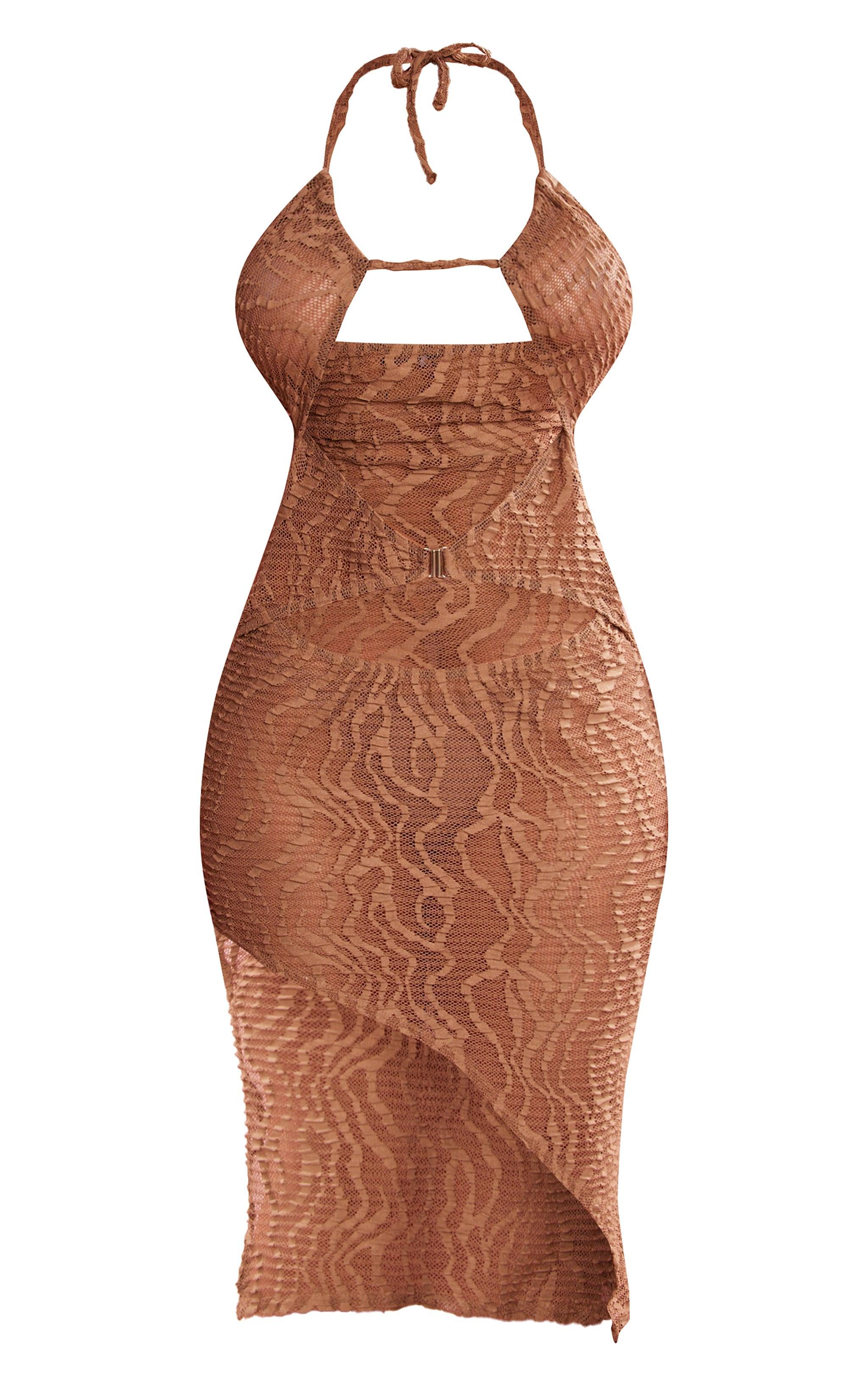 Shape Taupe Textured Sheer Cut Out Midi Dress Product Image