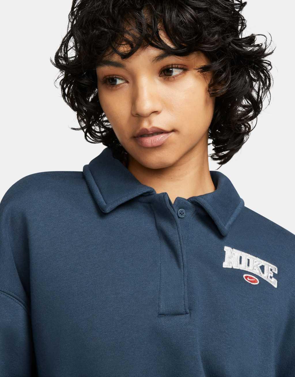 Nike Phoenix Fleece Retro crop quarter zip polo top in navy Product Image