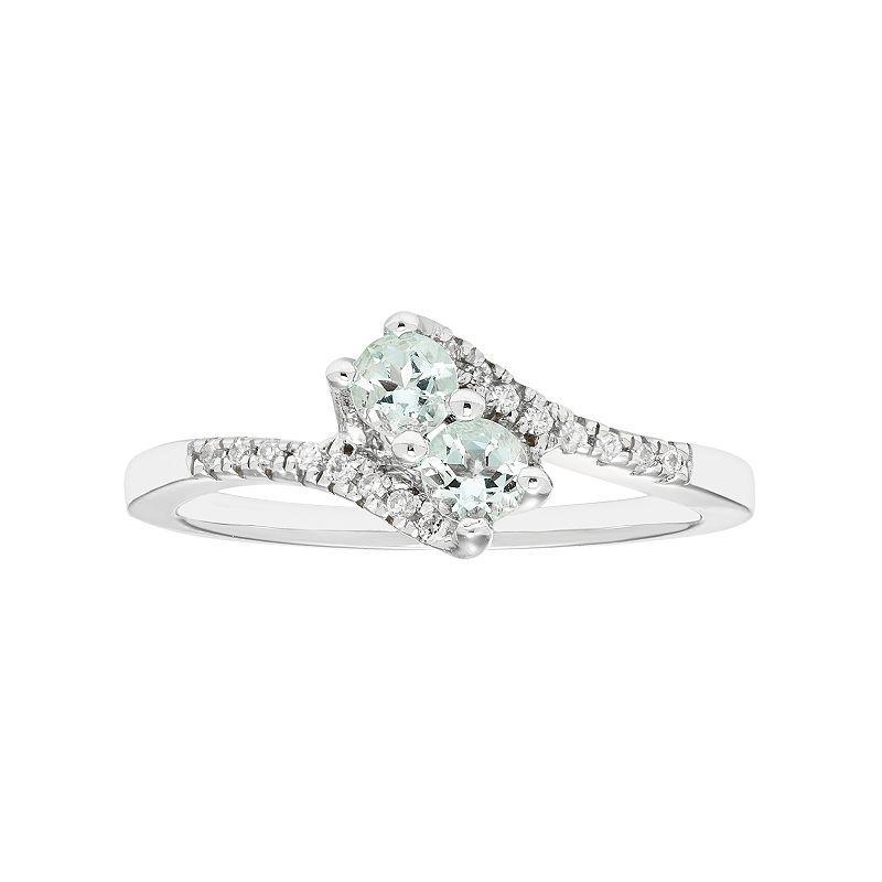 Sterling Silver Aquamarine Two Stone & Diamond Accent Bypass Ring, Womens Blue Product Image