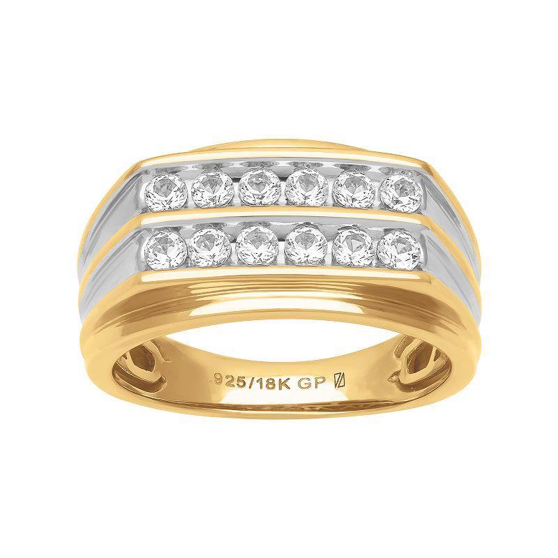 AXL 18k Gold-Over-Sterling Silver Lab Created White Sapphire Double Row Mens Wedding Band Gold Tone Product Image