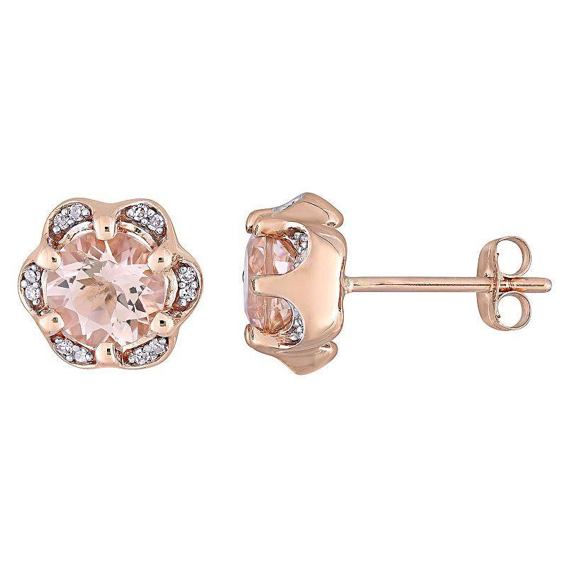 Stella Grace 14k Rose Gold Morganite & Diamond Accent Flower Stud Earrings, Womens, Pink Product Image