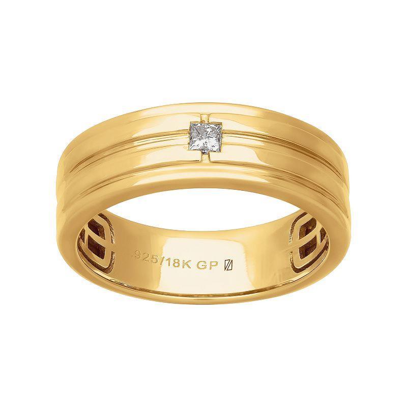 Mens AXL 18k Gold-Plated Silver 1/10 Carat T.W. Diamond Solitaire Ring Gold Tone Product Image