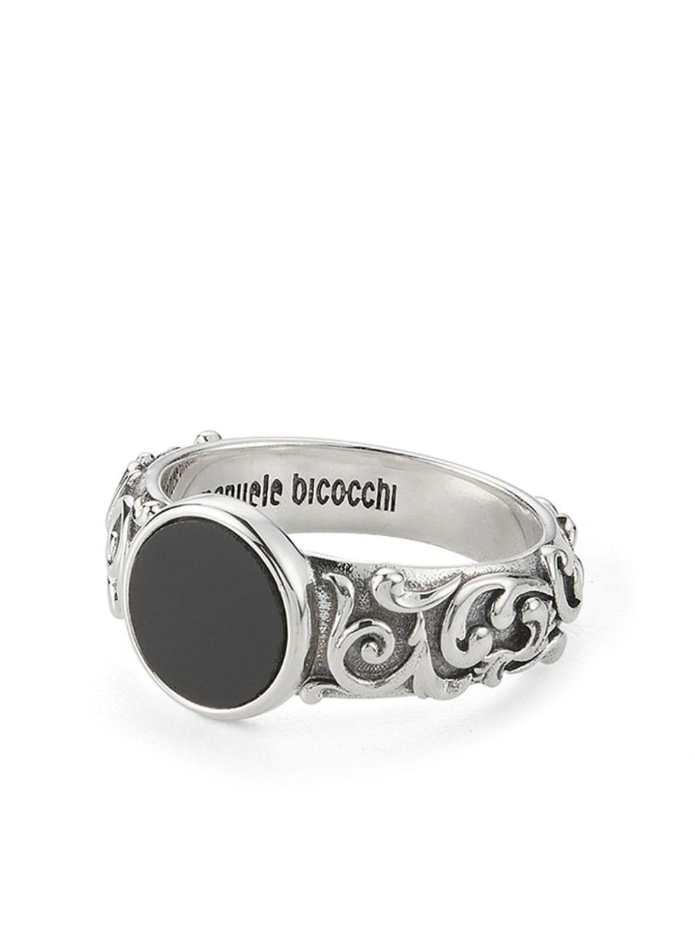 EMANUELE BICOCCHI Arabesque Engraved Chevalier Ring In Black Product Image