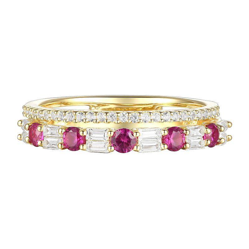 14k Gold Over Silver Lab-Created Ruby, Lab-Created White Sapphire Solitaire Ring, Womens Gold Tone Product Image