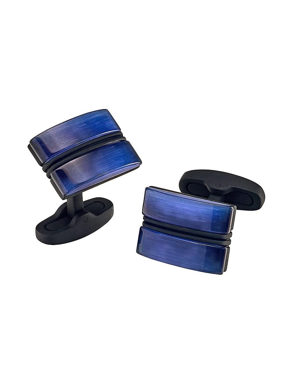 Mens Rectangle Blue Fiber Optic Cufflinks Product Image