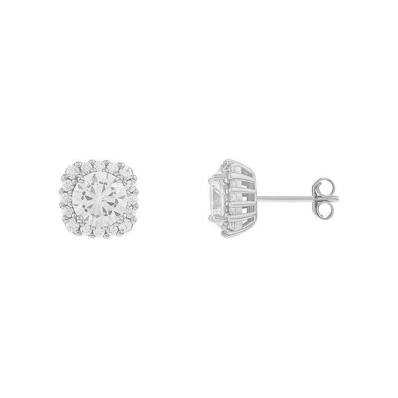 PRIMROSE Sterling Silver Cubic Zirconia Rounded Square Stud Earrings, Womens Product Image