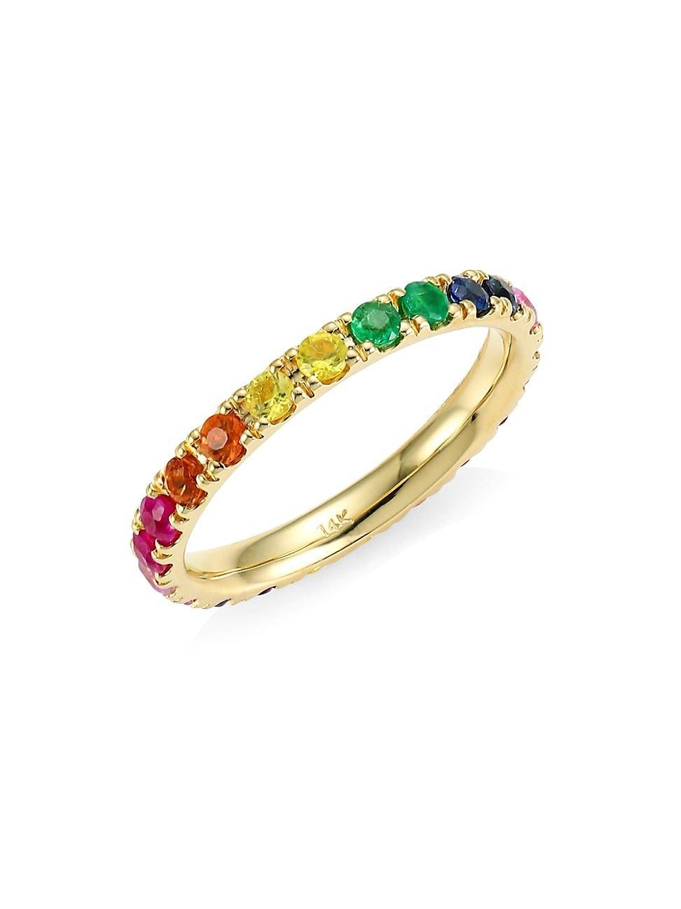 Womens 14K Yellow Gold & Rainbow Gemstone Large Eternity Ring Product Image