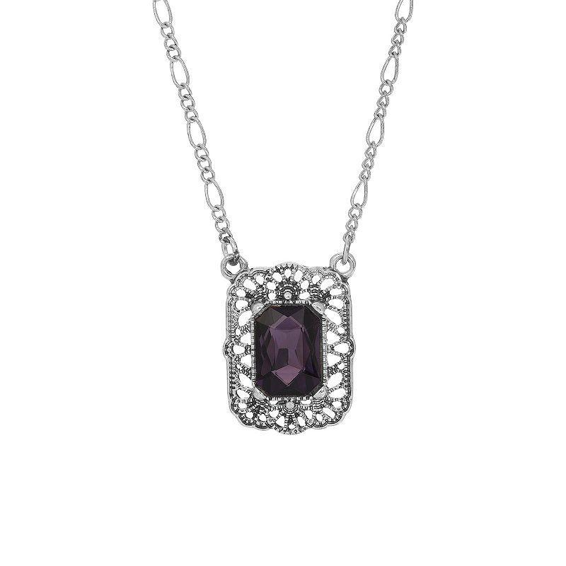 1928 Silver Tone Square Pendant Necklace, Womens, Purple Product Image