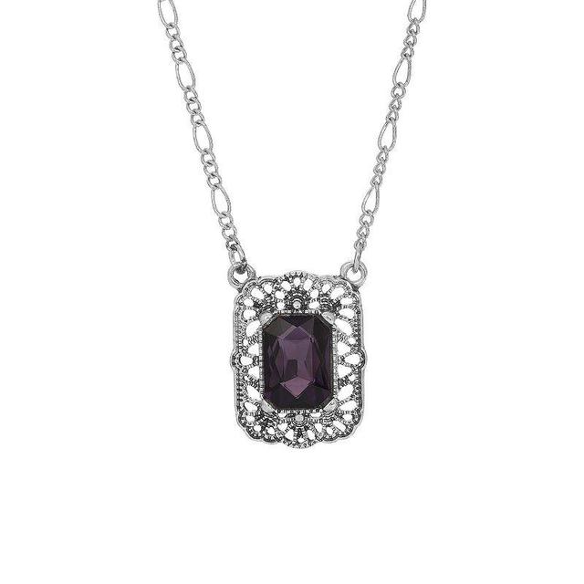 1928 Silver Tone Square Pendant Necklace, Womens, Purple Product Image