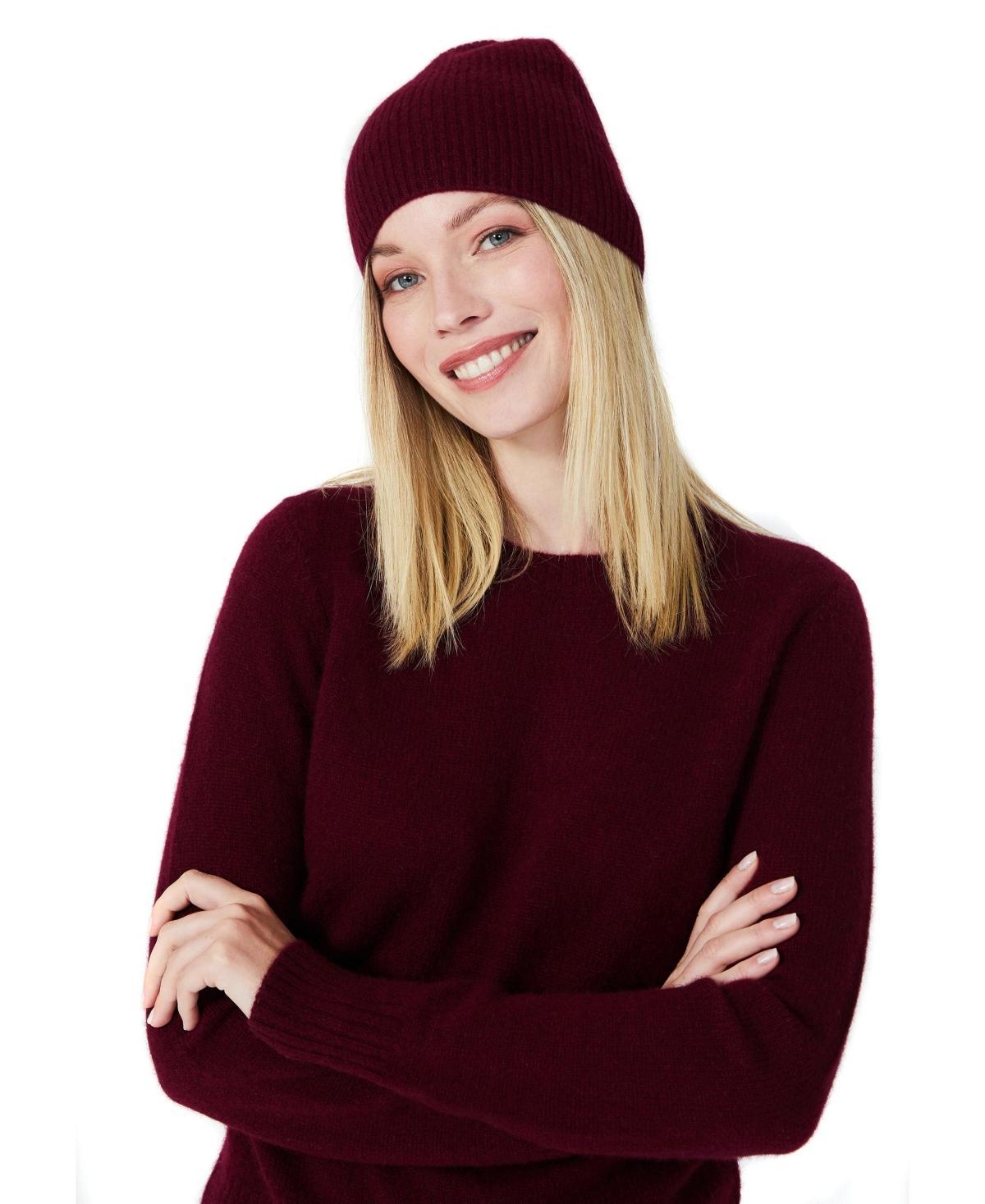 Style Republic Womens 100% Pure Cashmere Fully Ribbed Beanie Product Image