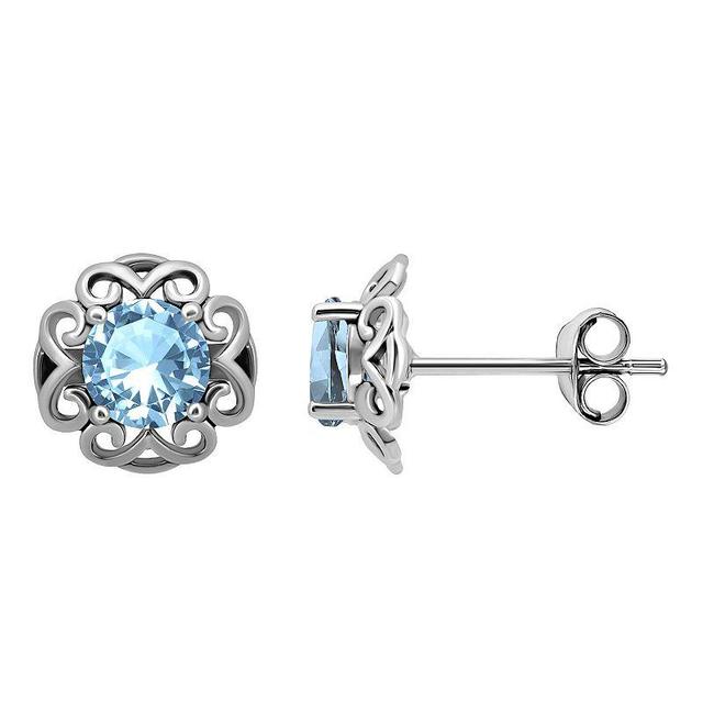 Aleure Precioso Sterling Silver Gemstone Scalloped Stud Earrings, Womens, Silver Tone Blue Product Image