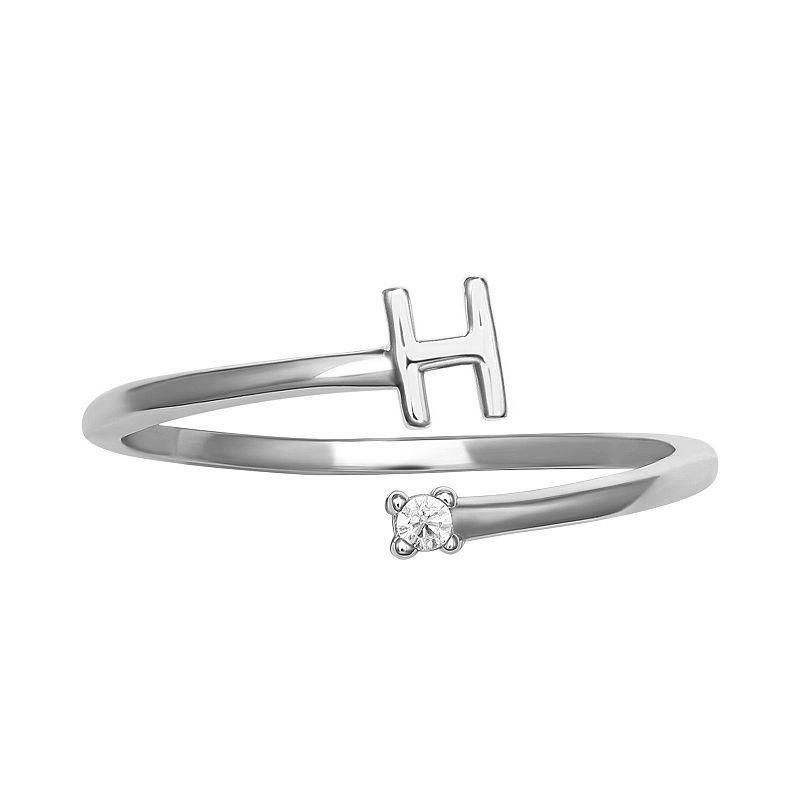 PRIMROSE Sterling Silver Cubic Zirconia Initial Bypass Band Ring, Womens Grey Product Image