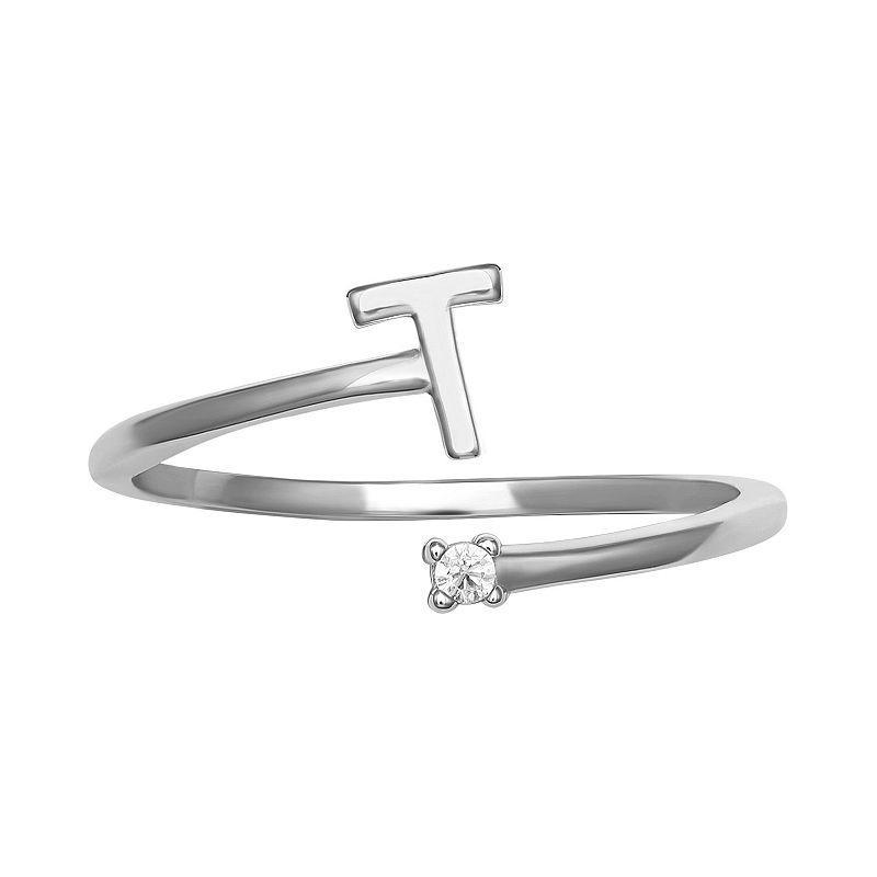 PRIMROSE Sterling Silver Cubic Zirconia Initial Bypass Band Ring, Womens Sterling Silver X Product Image