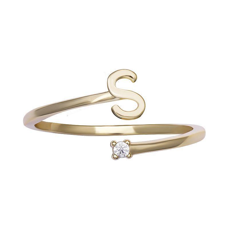 PRIMROSE Sterling Silver Cubic Zirconia Initial Bypass Band Ring, Womens Gold Tone K Product Image