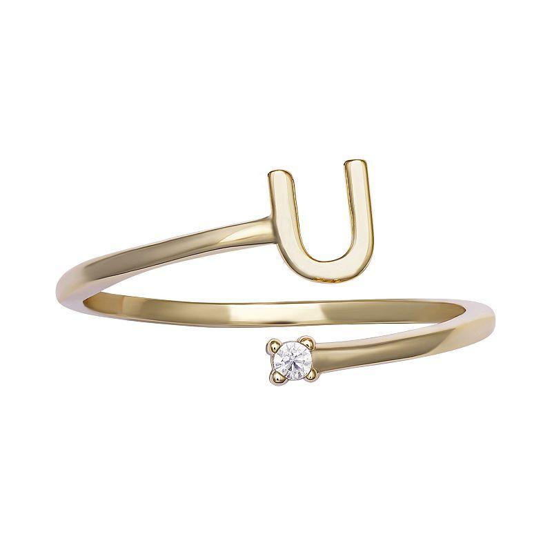 PRIMROSE Sterling Silver Cubic Zirconia Initial Bypass Band Ring, Womens Gold Tone C Product Image