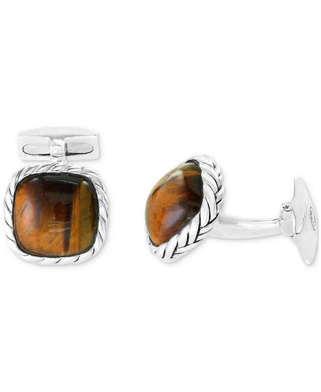 Effy Mens Tiger Eye Rope Framed Cufflinks in Sterling Silver - Silver Product Image