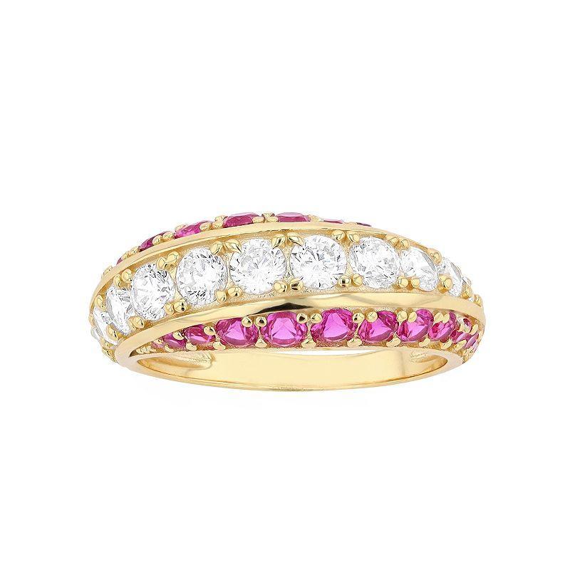 14k Gold Over Silver Pink & White Cubic Zirconia Fashion Ring, Womens Gold Tone Product Image