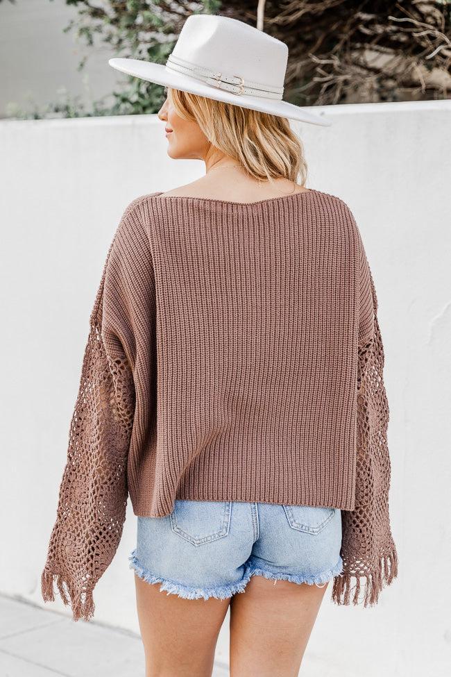 Together Again Crochet Sleeve Sweater Brown Product Image