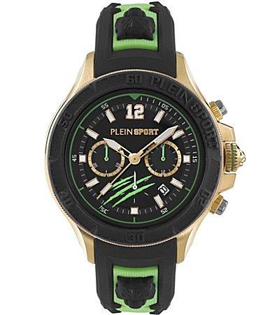 Plein Sport Mens Warrior Tech Chronograph Date Quartz Green Silicone 47.5MM - Green Product Image