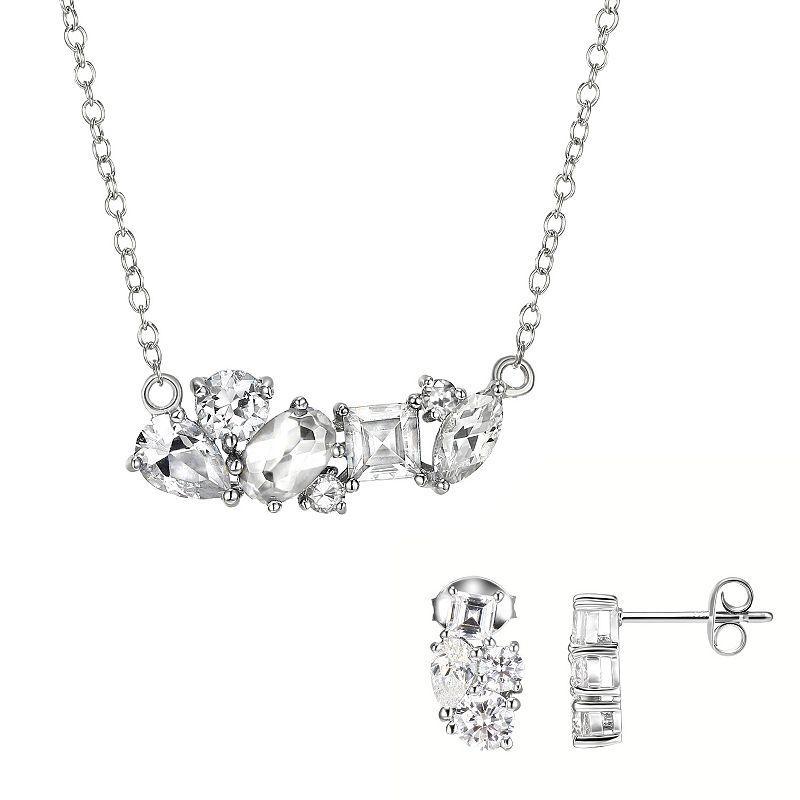 Sterling Silver Cubic Zirconia Cluster Stud Earrings & Pendant Necklace Set, Womens White Product Image